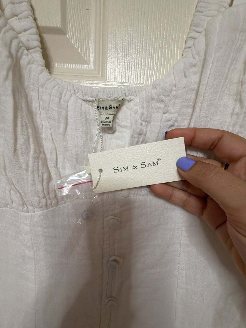 Sim & Sam White Button-Front Muslin Midi Dress with Smocked Back